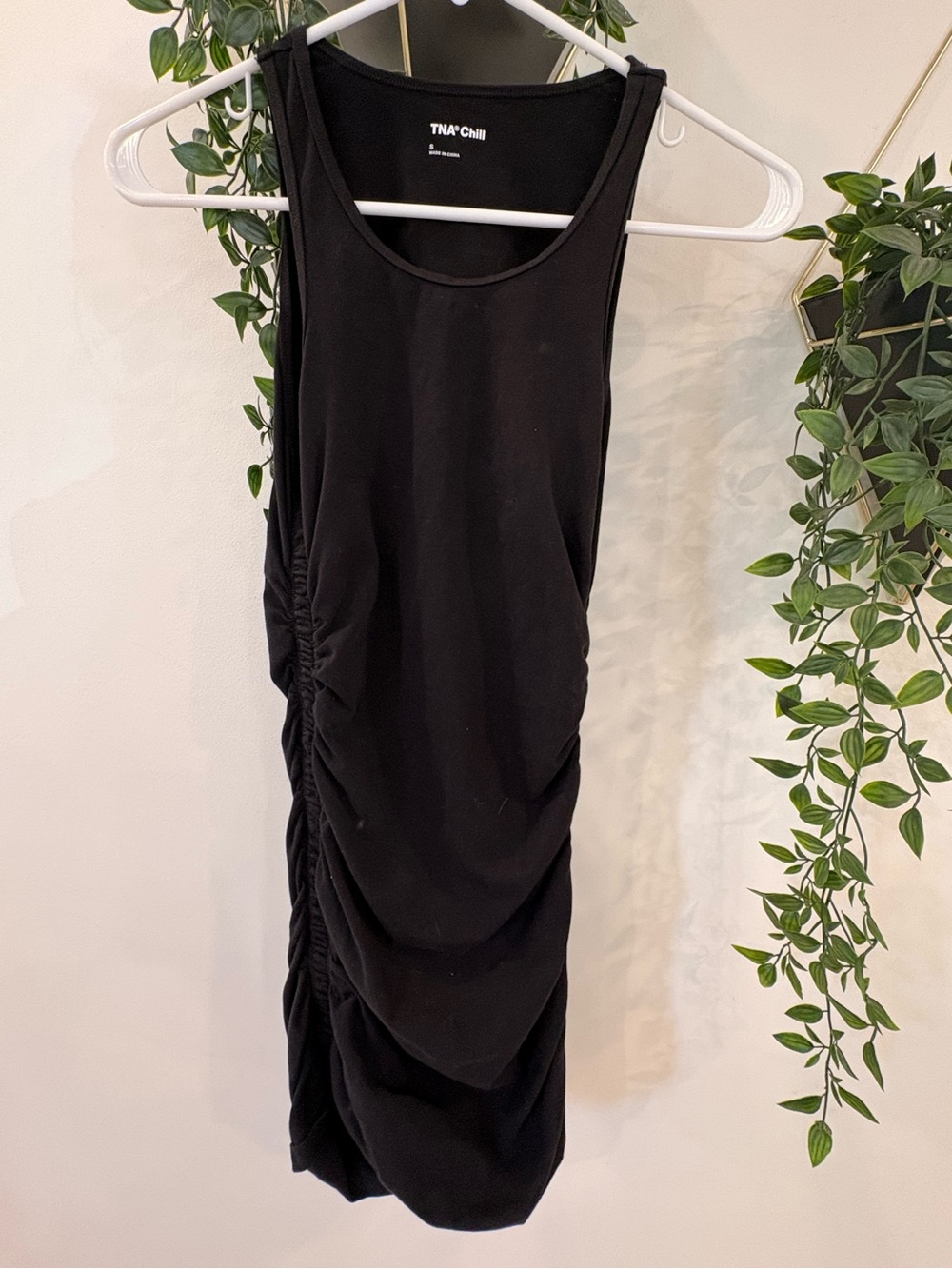 TNA Black Ruched Midi “chill” Tank Dress